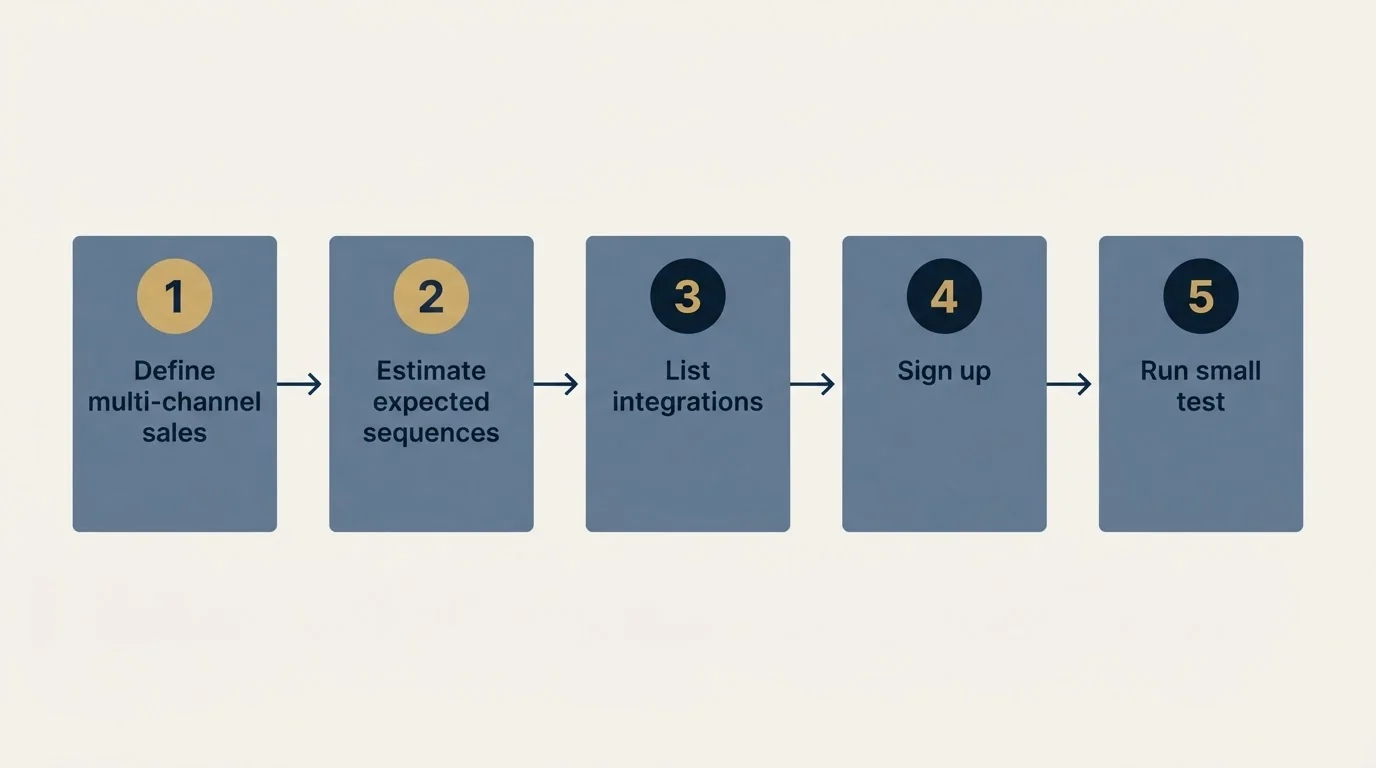 Step sequence: Getting Started Checklist (Define multi-channel sales, Estimate expected sequences, List integrations, Sign up)