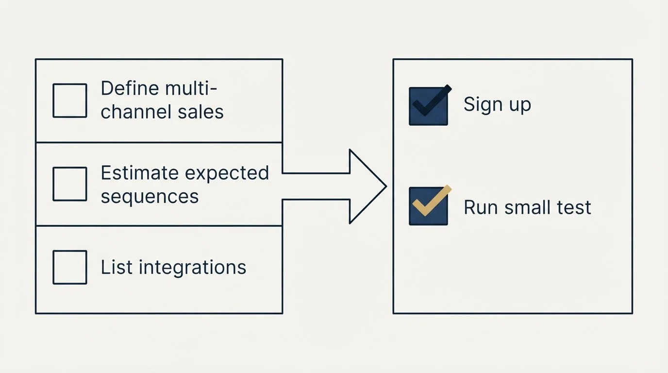 Before-and-after steps: Getting Started Checklist (Define multi-channel sales, Estimate expected sequences, List integrations, Sign up)