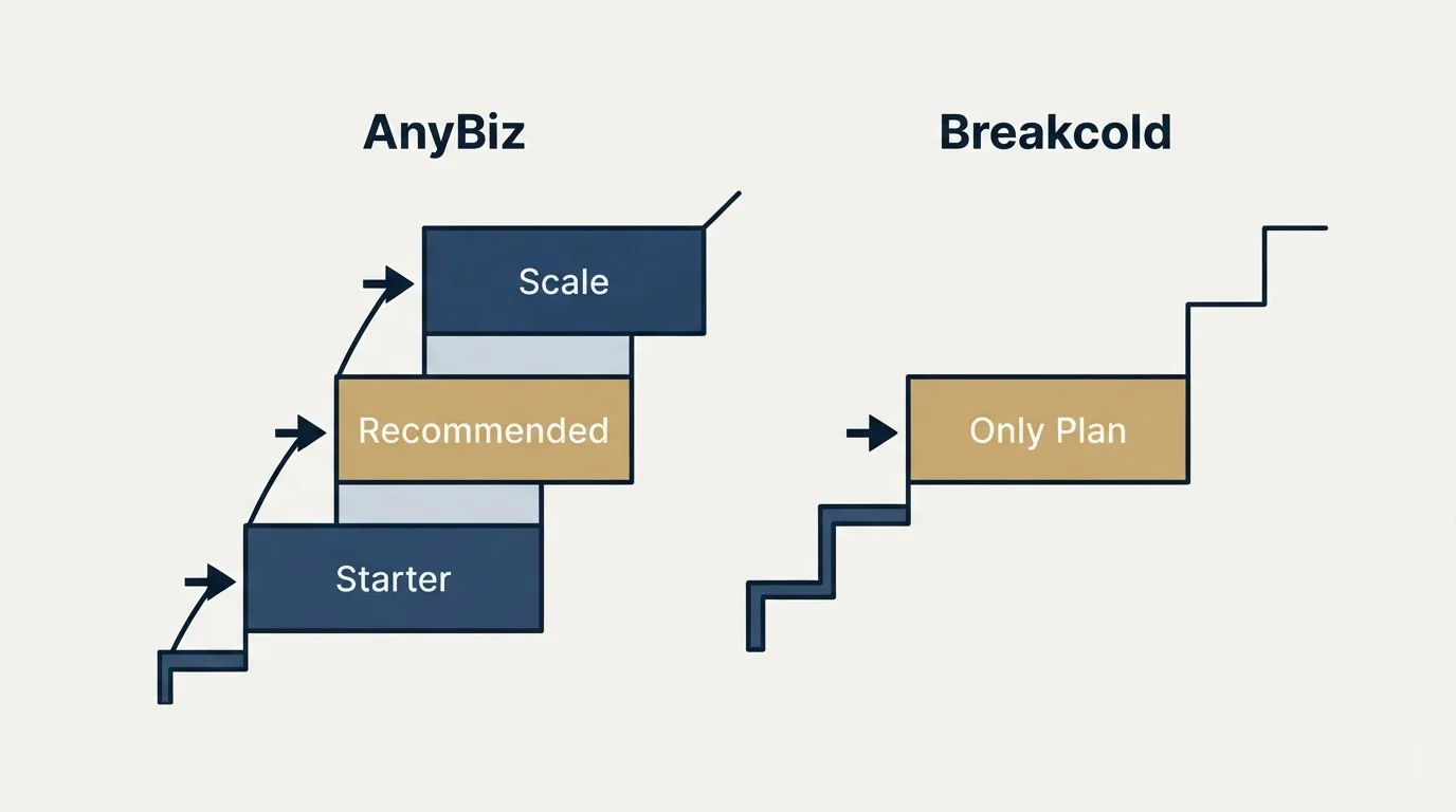Pricing ladder: Pricing Comparison (AnyBiz, Breakcold, Starter, Only Plan)