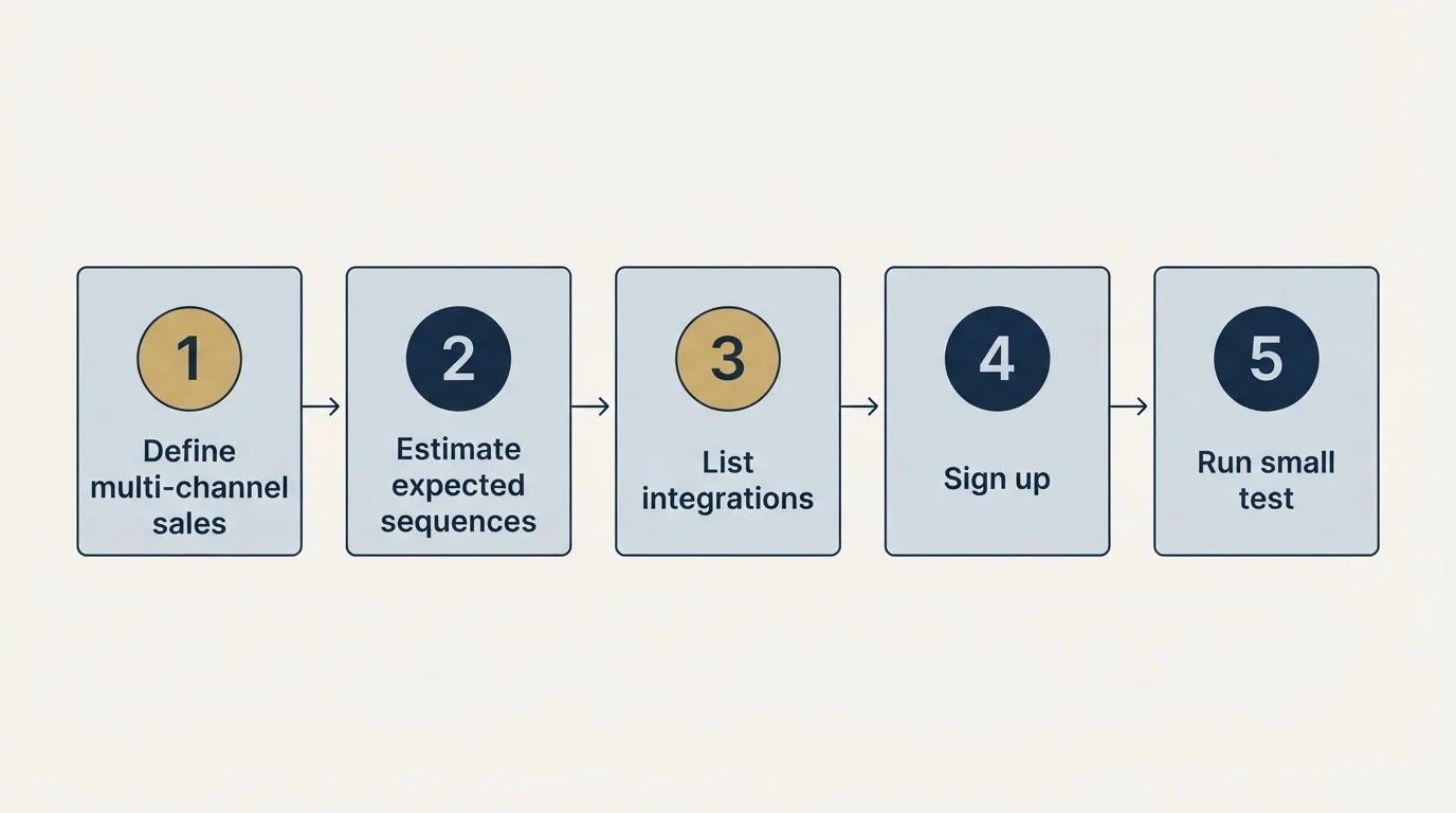Step sequence: Getting Started Checklist (Define multi-channel sales, Estimate expected sequences, List integrations, Sign up)