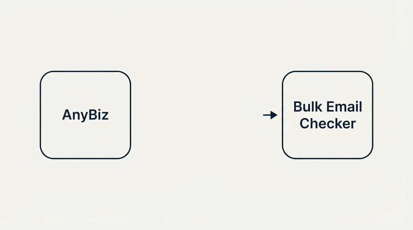 Integration schematic: Integration Ecosystem (AnyBiz, Bulk Email Checker)