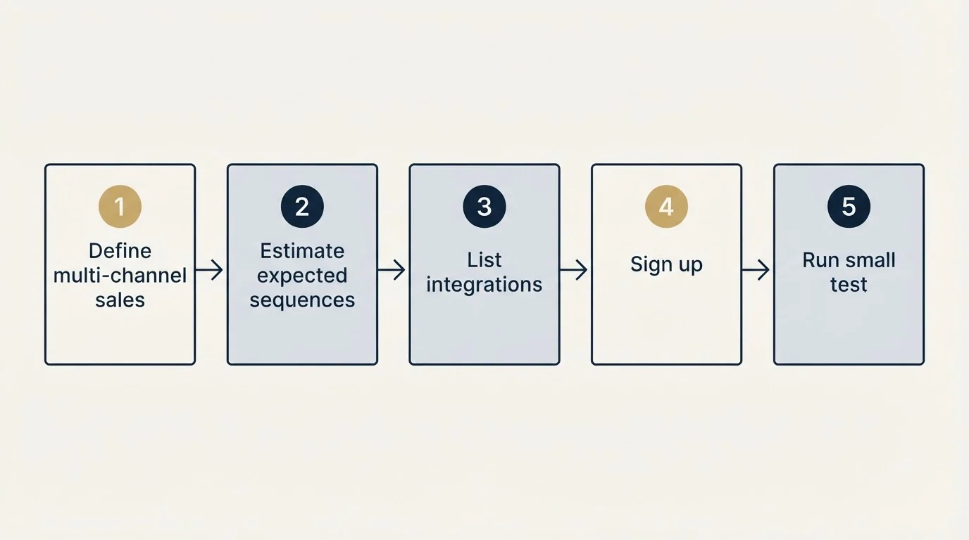 Step sequence: Getting Started Checklist (Define multi-channel sales, Estimate expected sequences, List integrations, Sign up)