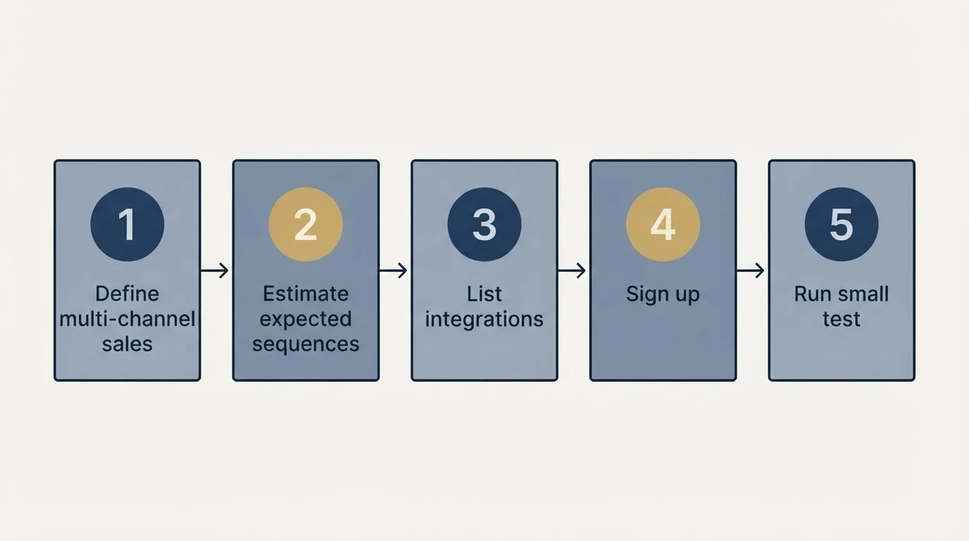 Step sequence: Getting Started Checklist (Define multi-channel sales, Estimate expected sequences, List integrations, Sign up)