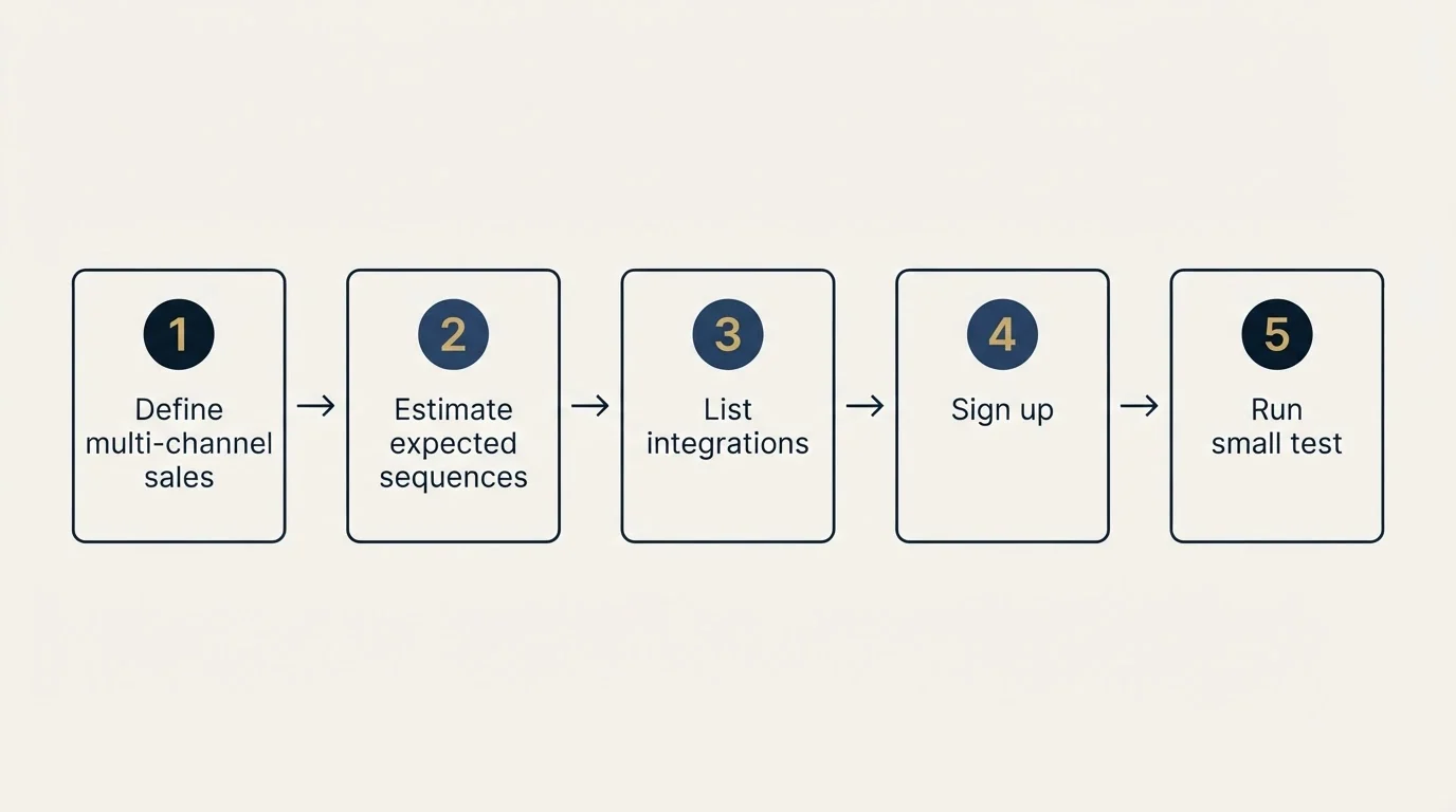 Step sequence: Getting Started Checklist (Define multi-channel sales, Estimate expected sequences, List integrations, Sign up)