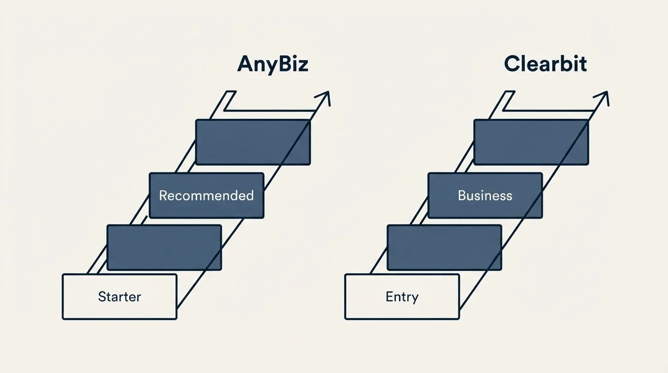 Pricing ladder: Pricing Comparison (AnyBiz, Clearbit, Starter, Entry)