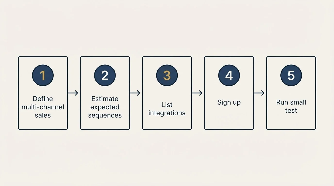 Step sequence: Getting Started Checklist (Define multi-channel sales, Estimate expected sequences, List integrations, Sign up)