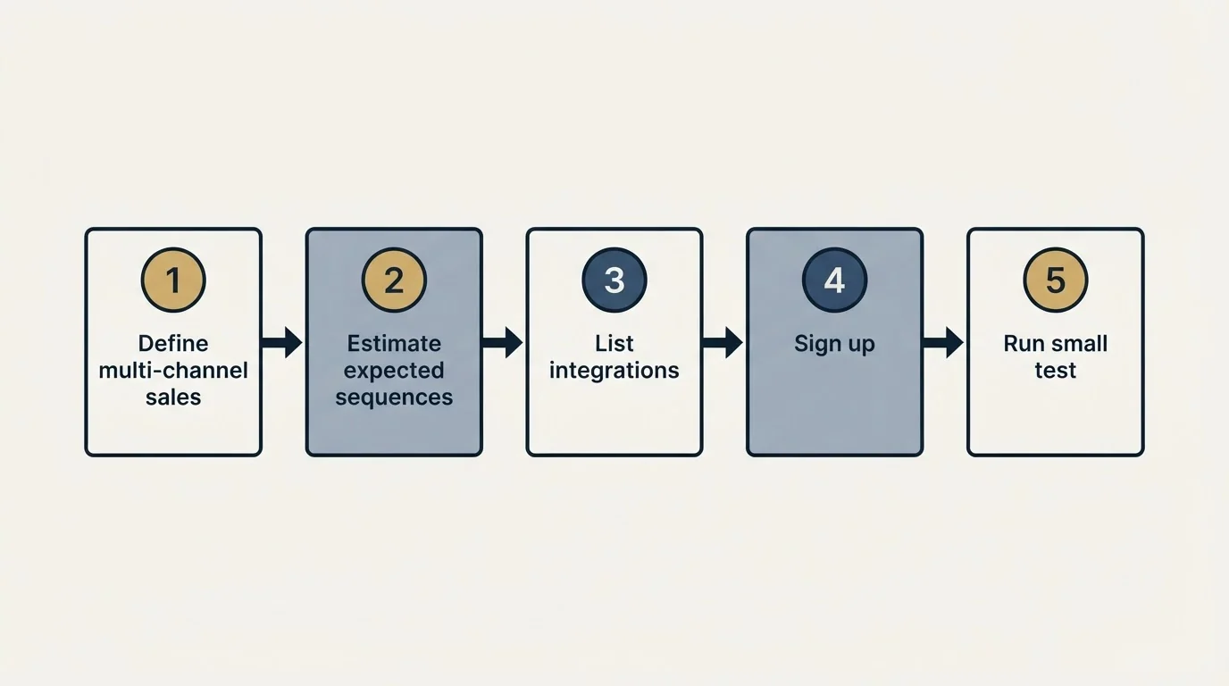 Step sequence: Getting Started Checklist (Define multi-channel sales, Estimate expected sequences, List integrations, Sign up)