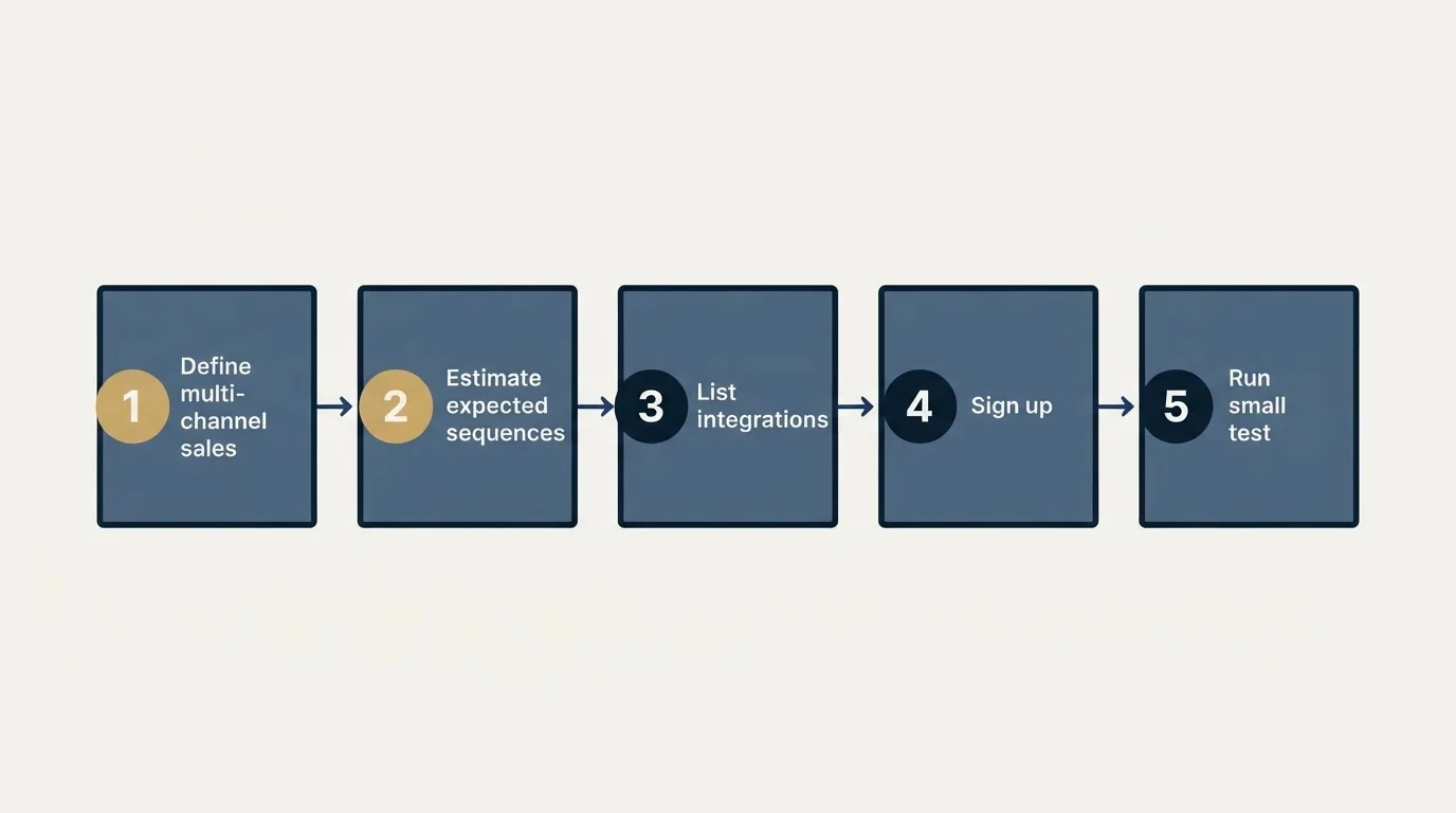 Step sequence: Getting Started Checklist (Define multi-channel sales, Estimate expected sequences, List integrations, Sign up)