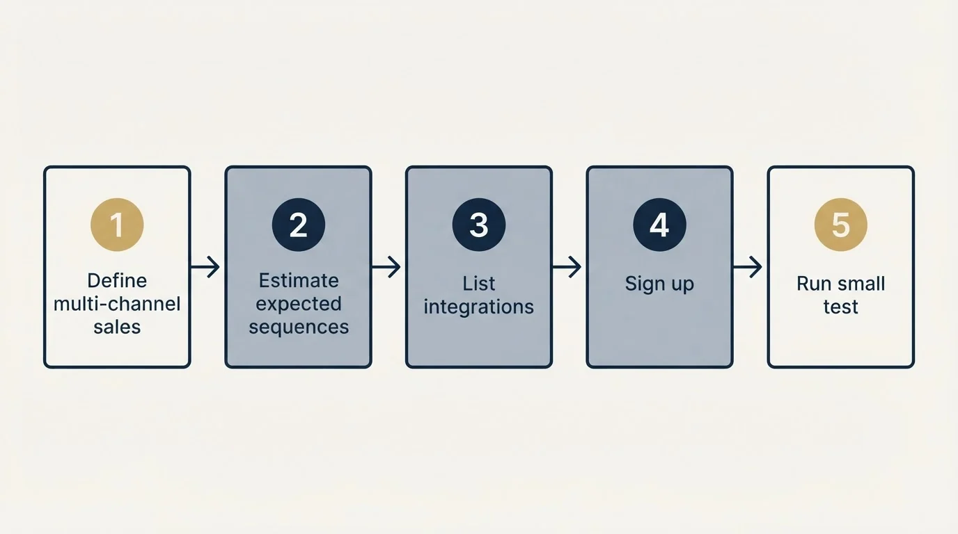 Step sequence: Getting Started Checklist (Define multi-channel sales, Estimate expected sequences, List integrations, Sign up)