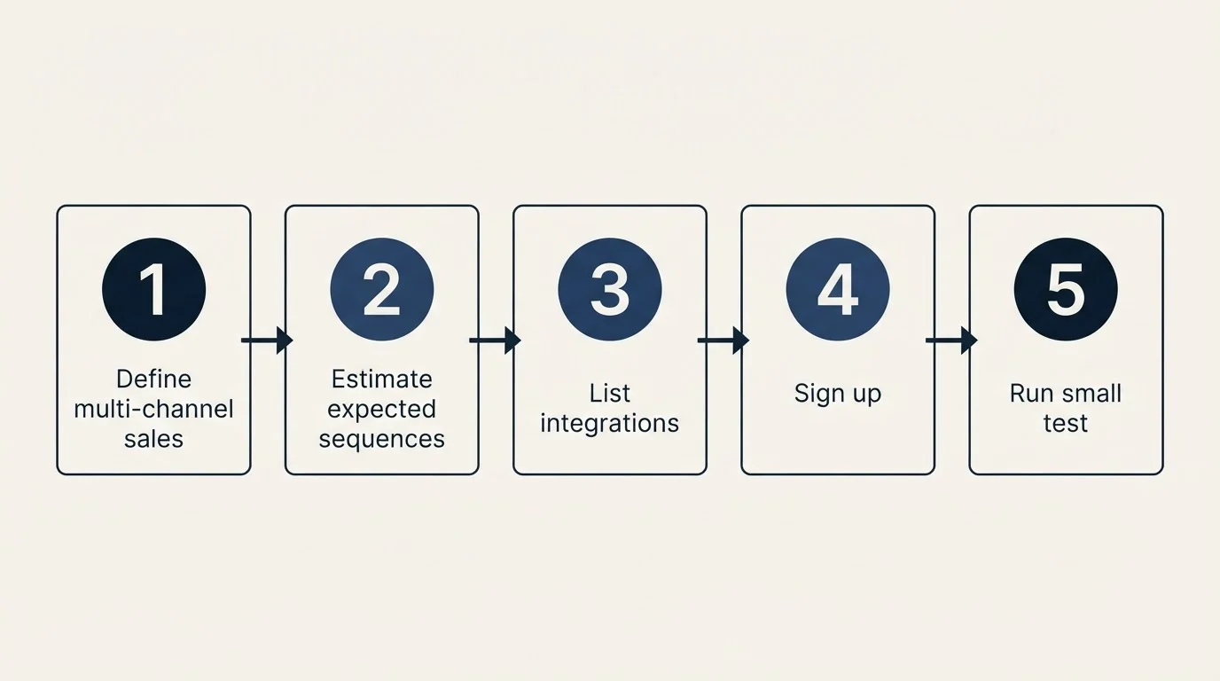 Step sequence: Getting Started Checklist (Define multi-channel sales, Estimate expected sequences, List integrations, Sign up)
