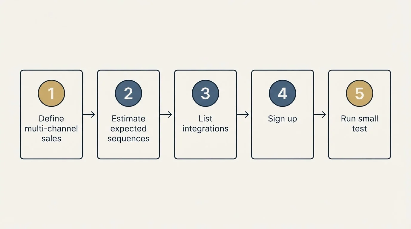 Step sequence: Getting Started Checklist (Define multi-channel sales, Estimate expected sequences, List integrations, Sign up)