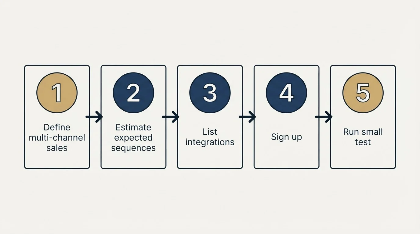Step sequence: Getting Started Checklist (Define multi-channel sales, Estimate expected sequences, List integrations, Sign up)