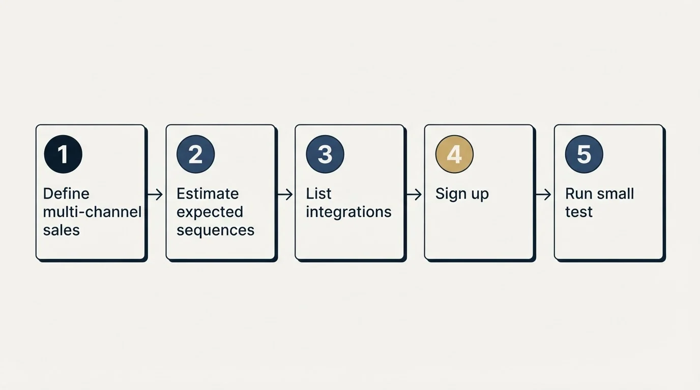 Step sequence: Getting Started Checklist (Define multi-channel sales, Estimate expected sequences, List integrations, Sign up)