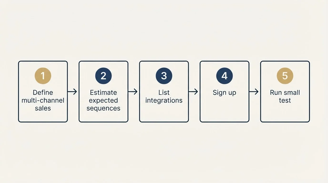 Step sequence: Getting Started Checklist (Define multi-channel sales, Estimate expected sequences, List integrations, Sign up)
