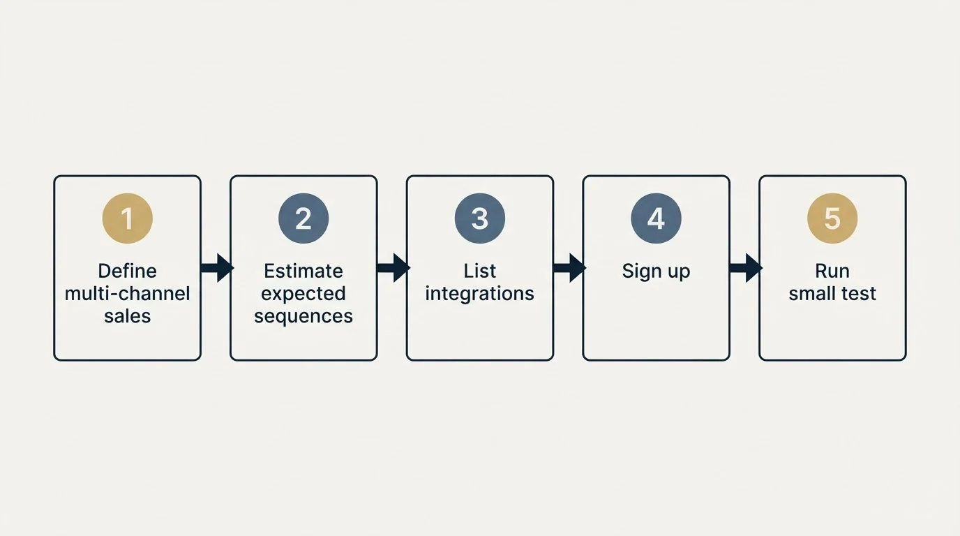 Step sequence: Getting Started Checklist (Define multi-channel sales, Estimate expected sequences, List integrations, Sign up)