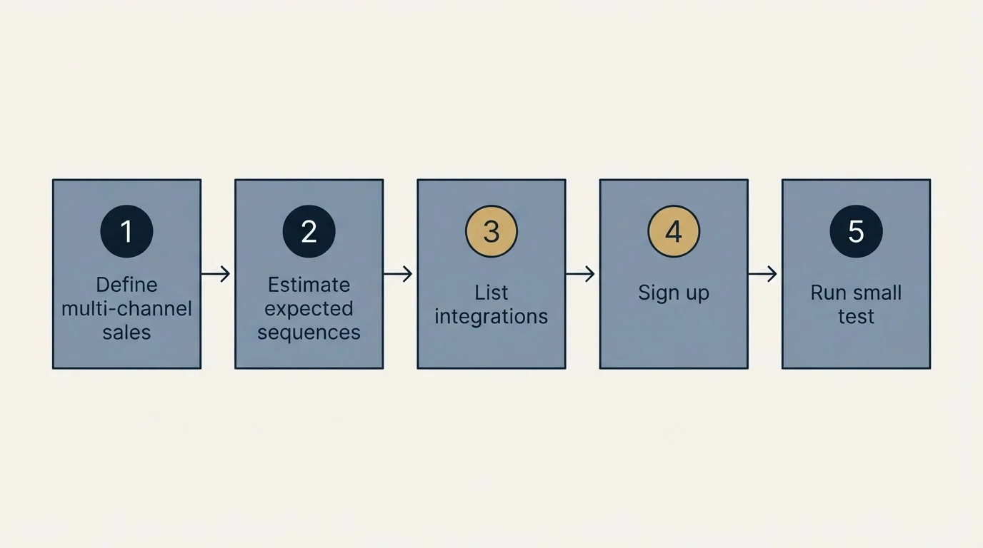 Step sequence: Getting Started Checklist (Define multi-channel sales, Estimate expected sequences, List integrations, Sign up)