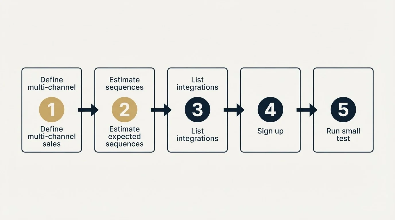 Step sequence: Getting Started Checklist (Define multi-channel sales, Estimate expected sequences, List integrations, Sign up)