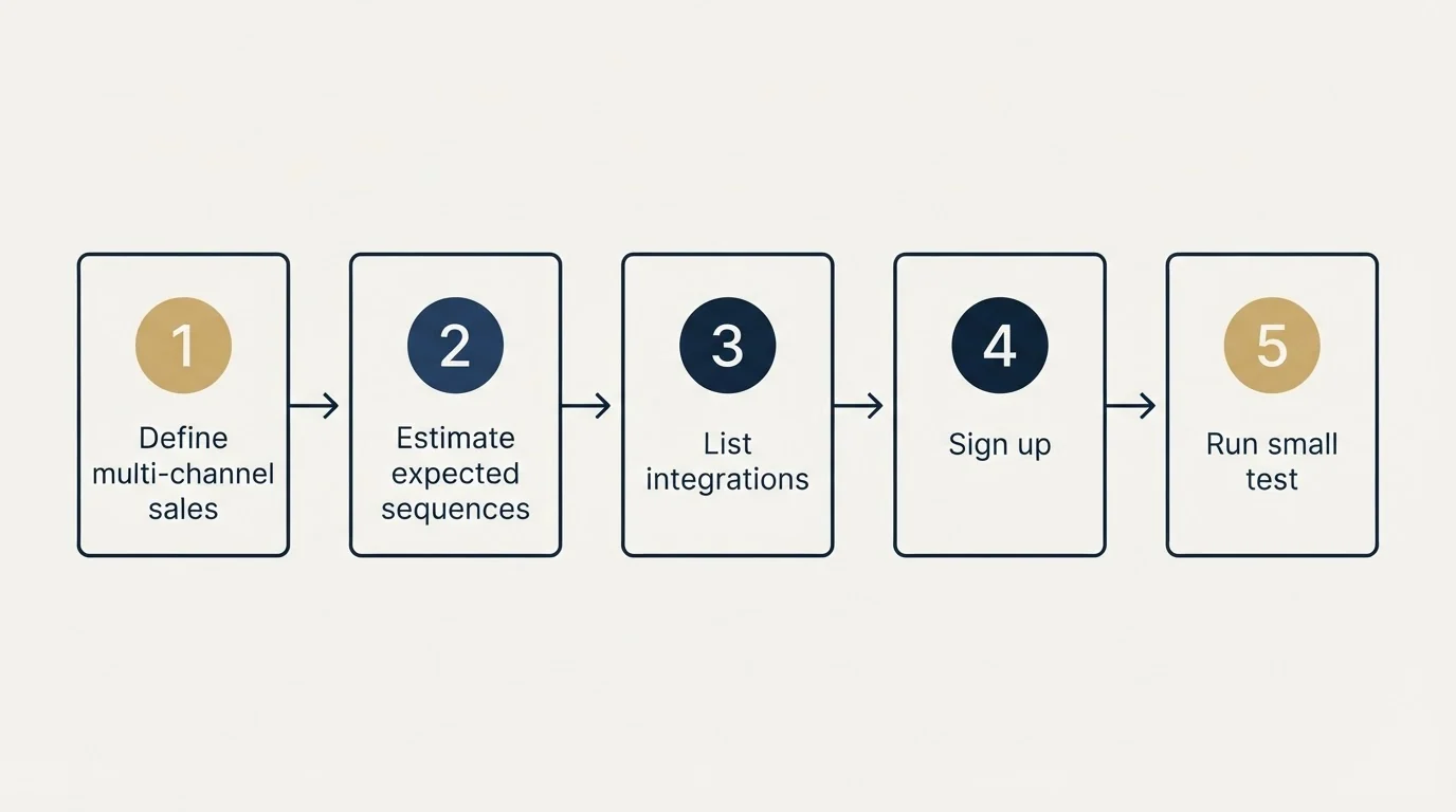 Step sequence: Getting Started Checklist (Define multi-channel sales, Estimate expected sequences, List integrations, Sign up)