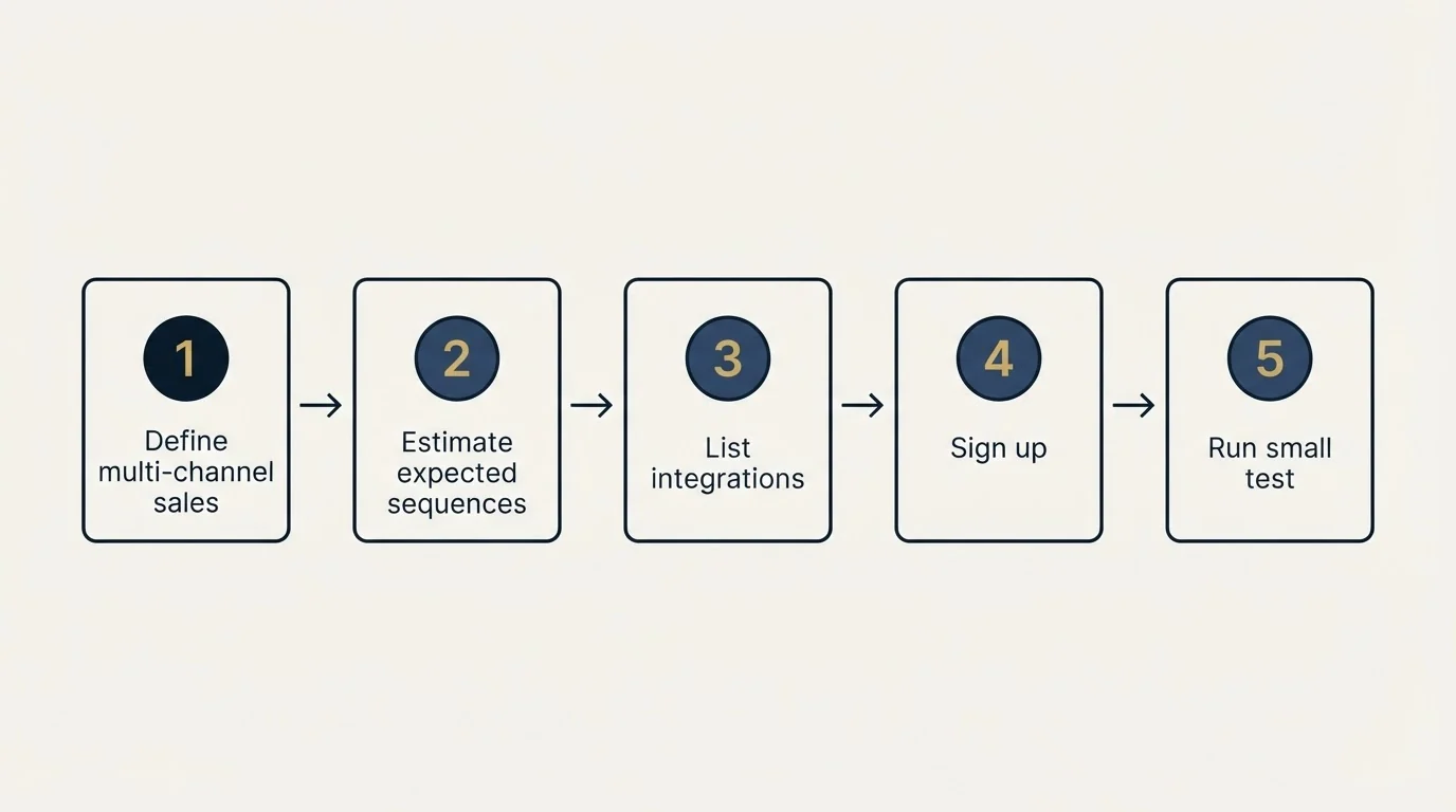 Step sequence: Getting Started Checklist (Define multi-channel sales, Estimate expected sequences, List integrations, Sign up)