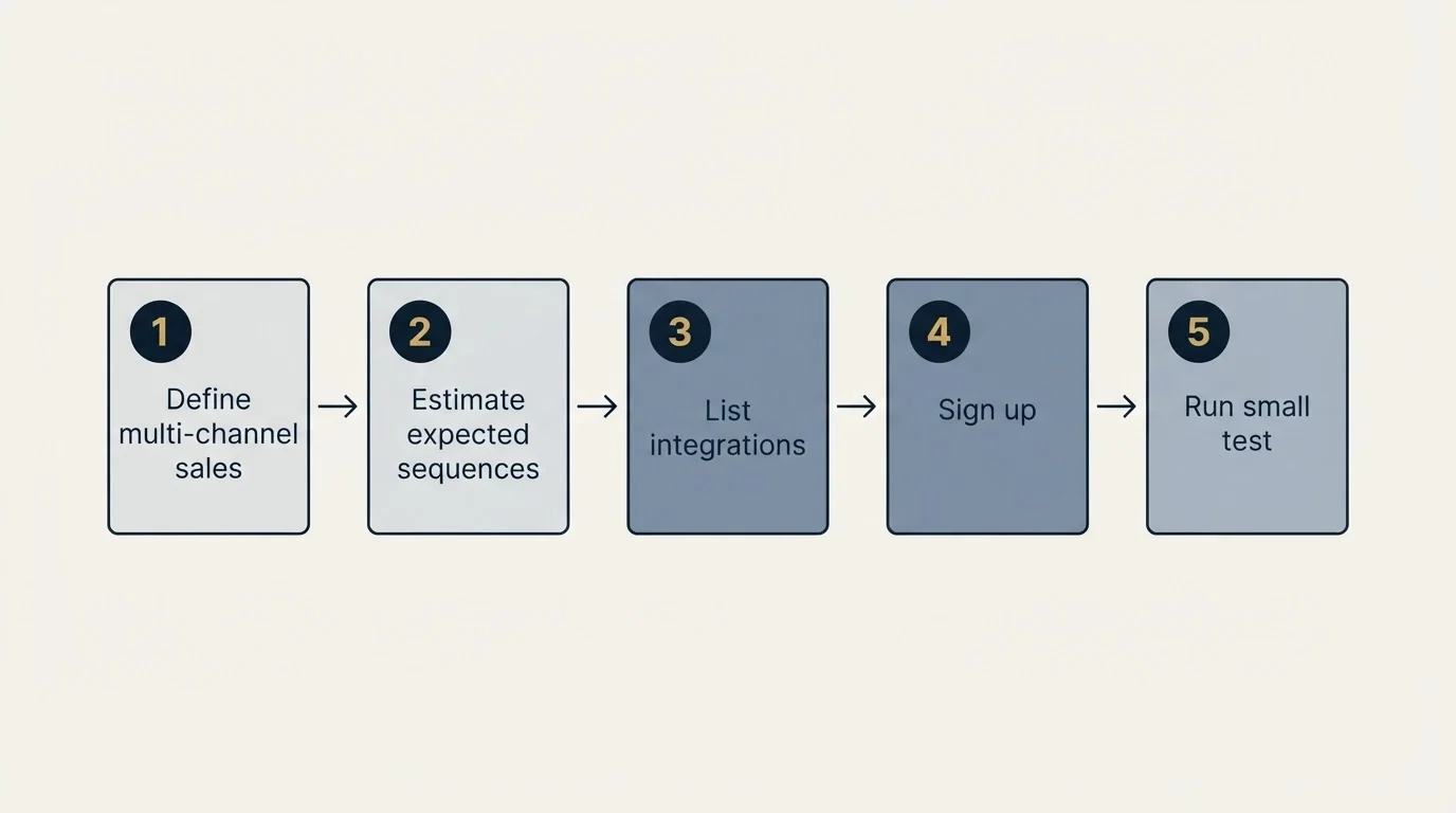 Step sequence: Getting Started Checklist (Define multi-channel sales, Estimate expected sequences, List integrations, Sign up)