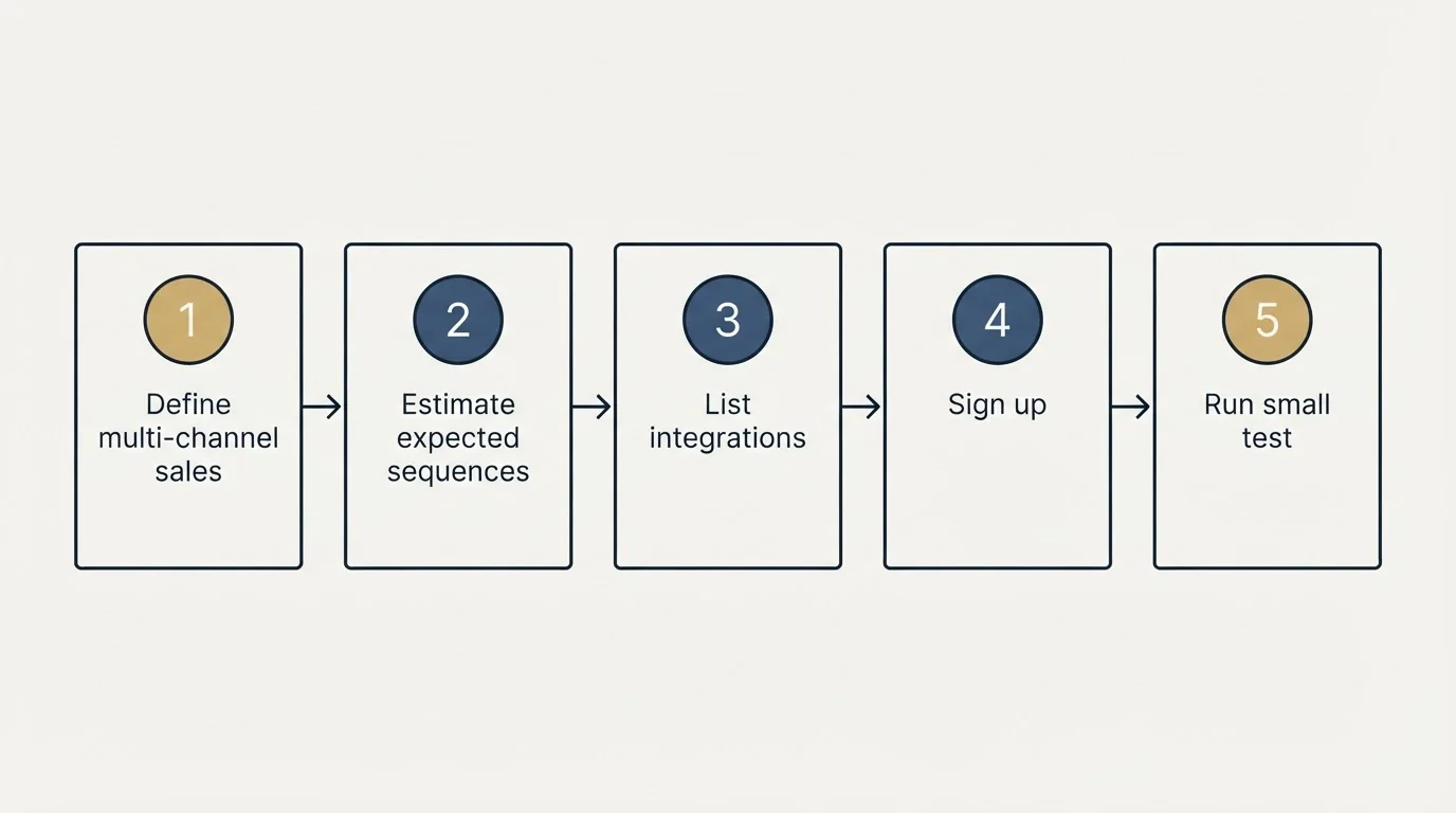 Step sequence: Getting Started Checklist (Define multi-channel sales, Estimate expected sequences, List integrations, Sign up)