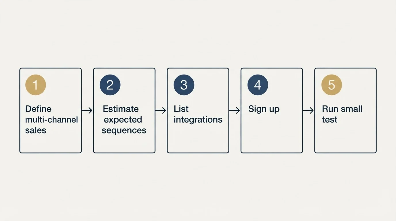 Step sequence: Getting Started Checklist (Define multi-channel sales, Estimate expected sequences, List integrations, Sign up)