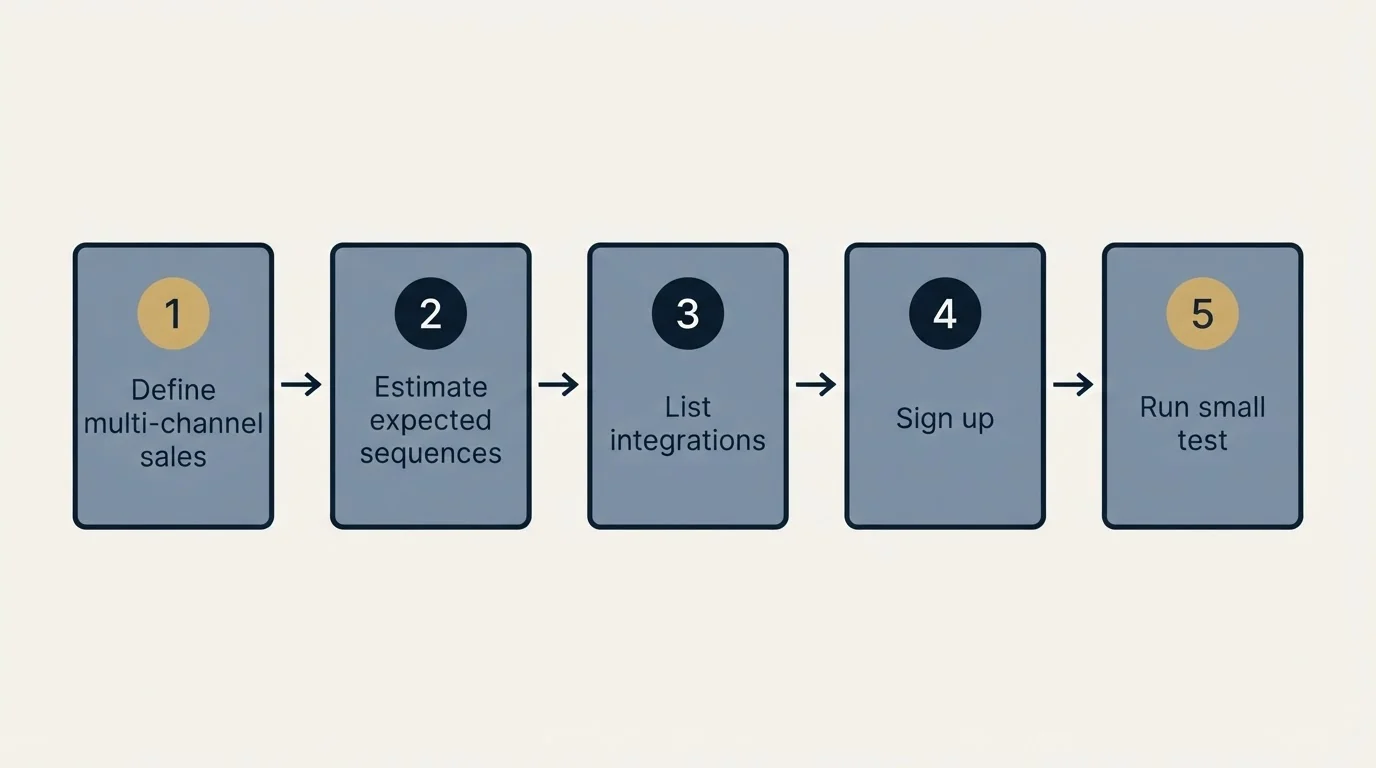 Step sequence: Getting Started Checklist (Define multi-channel sales, Estimate expected sequences, List integrations, Sign up)