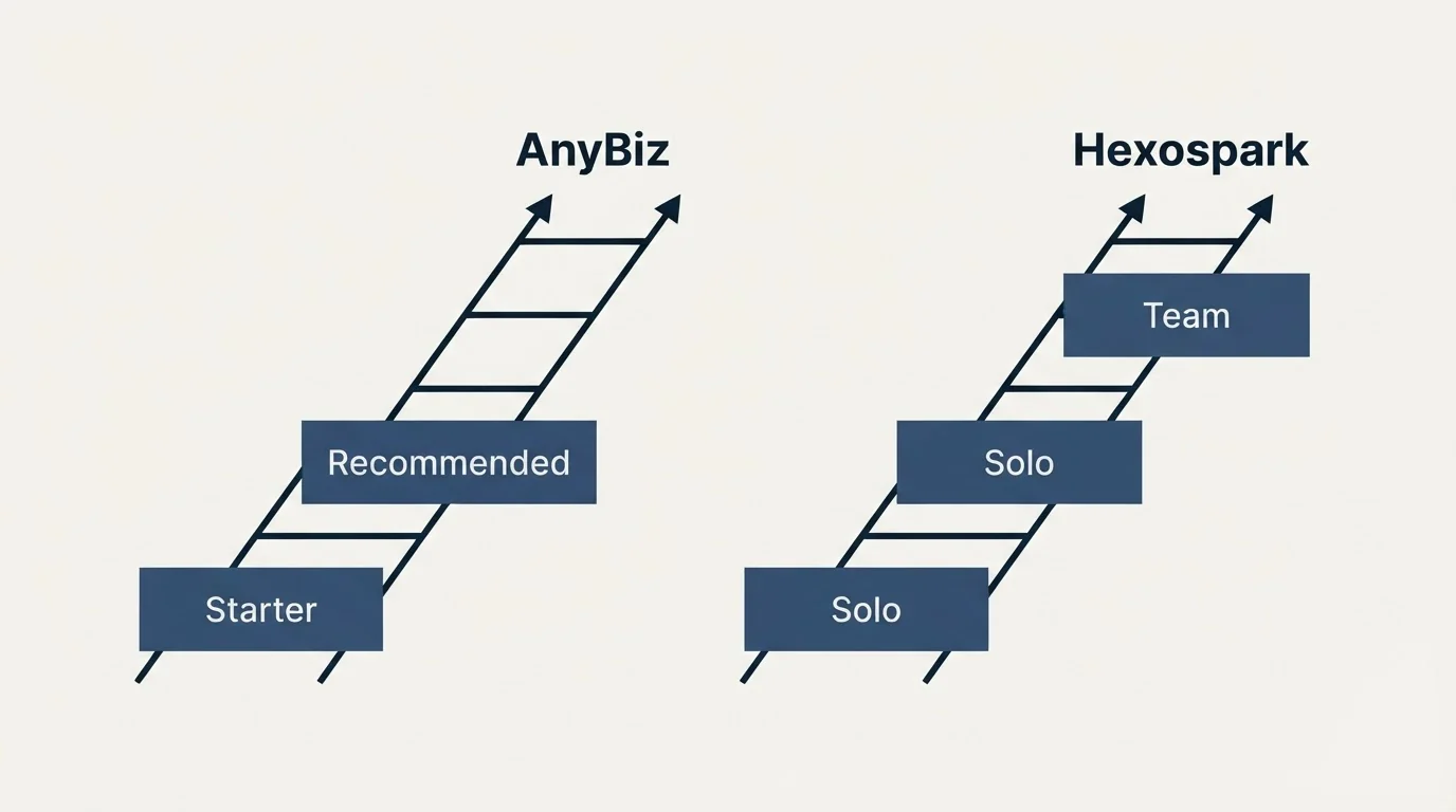 Pricing ladder: Pricing Comparison (AnyBiz, Hexospark, Starter, Solo)