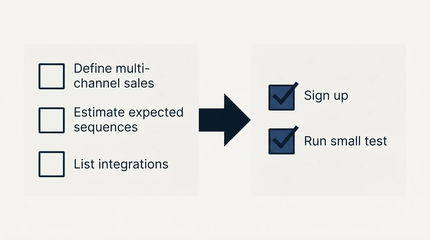 Before-and-after steps: Getting Started Checklist (Define multi-channel sales, Estimate expected sequences, List integrations, Sign up)