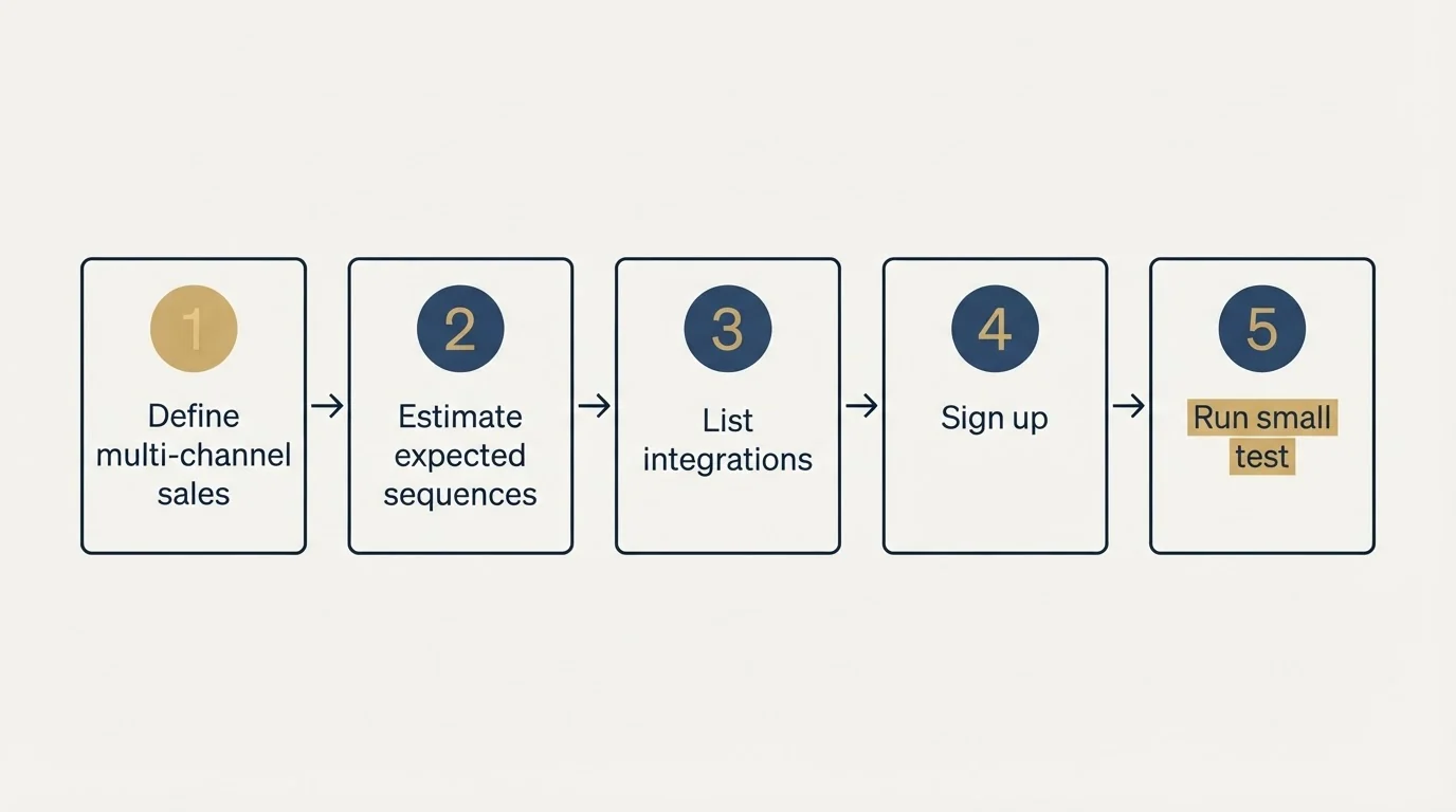 Step sequence: Getting Started Checklist (Define multi-channel sales, Estimate expected sequences, List integrations, Sign up)