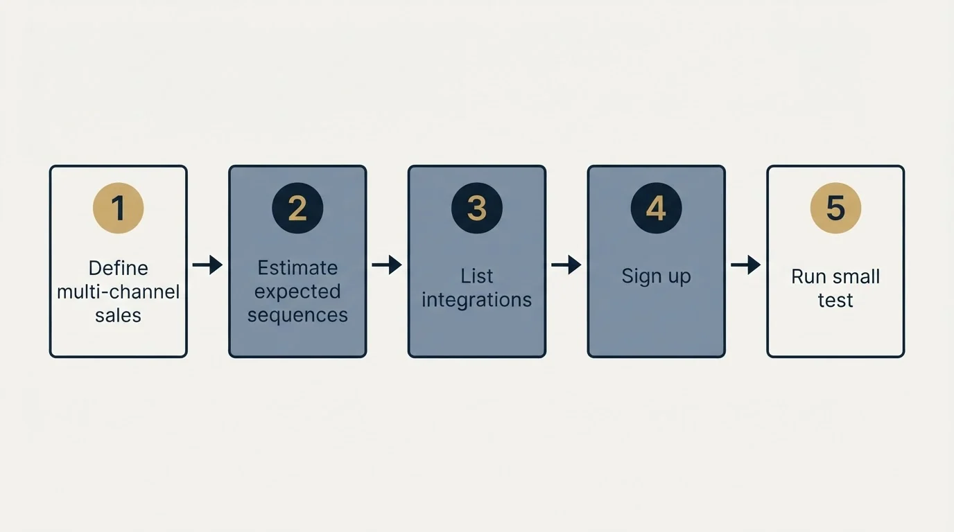 Step sequence: Getting Started Checklist (Define multi-channel sales, Estimate expected sequences, List integrations, Sign up)