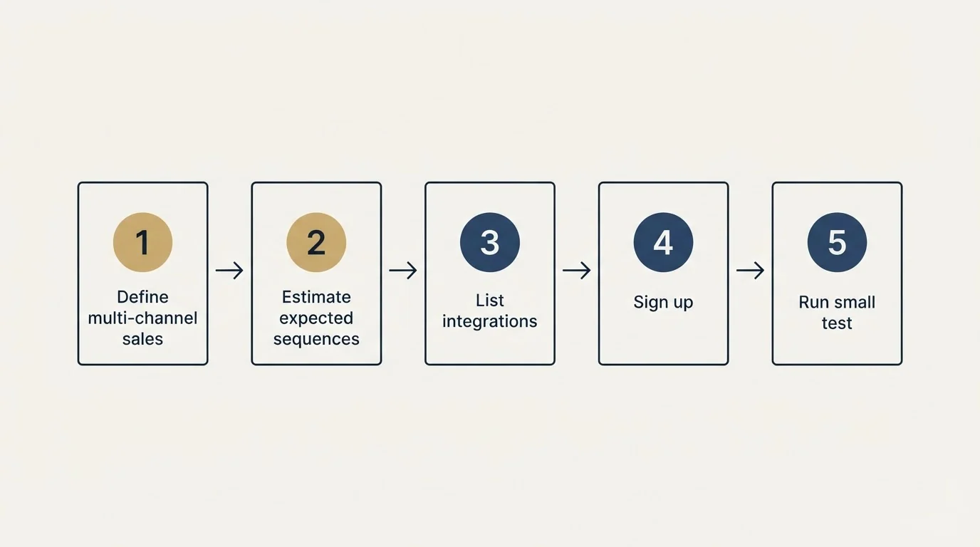 Step sequence: Getting Started Checklist (Define multi-channel sales, Estimate expected sequences, List integrations, Sign up)