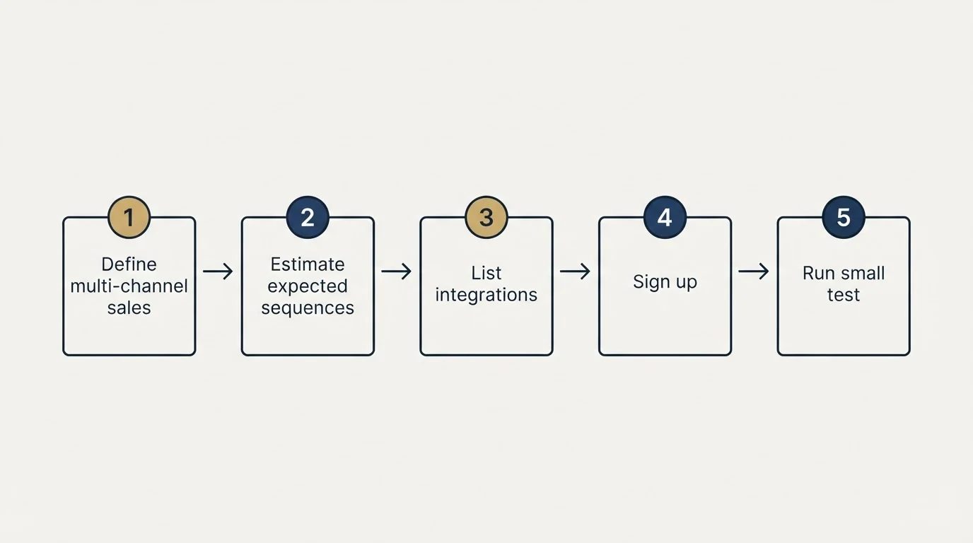 Step sequence: Getting Started Checklist (Define multi-channel sales, Estimate expected sequences, List integrations, Sign up)