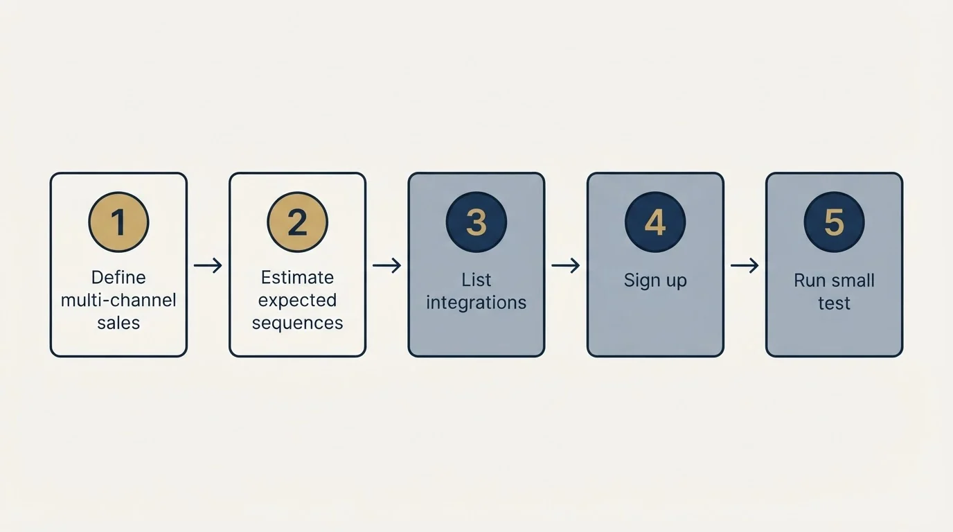 Step sequence: Getting Started Checklist (Define multi-channel sales, Estimate expected sequences, List integrations, Sign up)