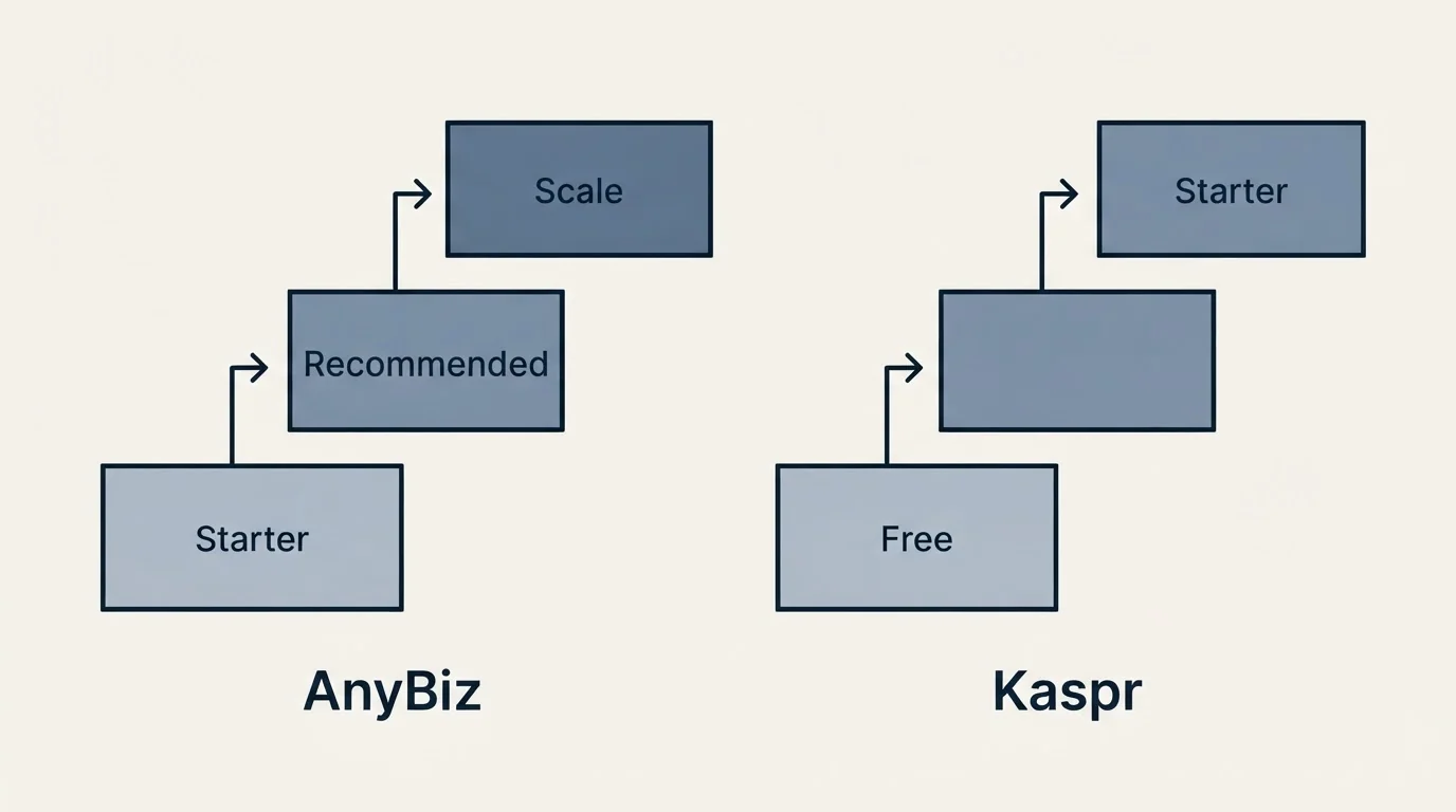 Pricing ladder: Pricing Comparison (AnyBiz, Kaspr, Starter, Free)