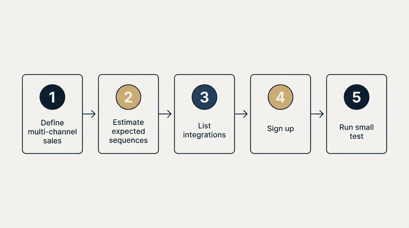 Step sequence: Getting Started Checklist (Define multi-channel sales, Estimate expected sequences, List integrations, Sign up)