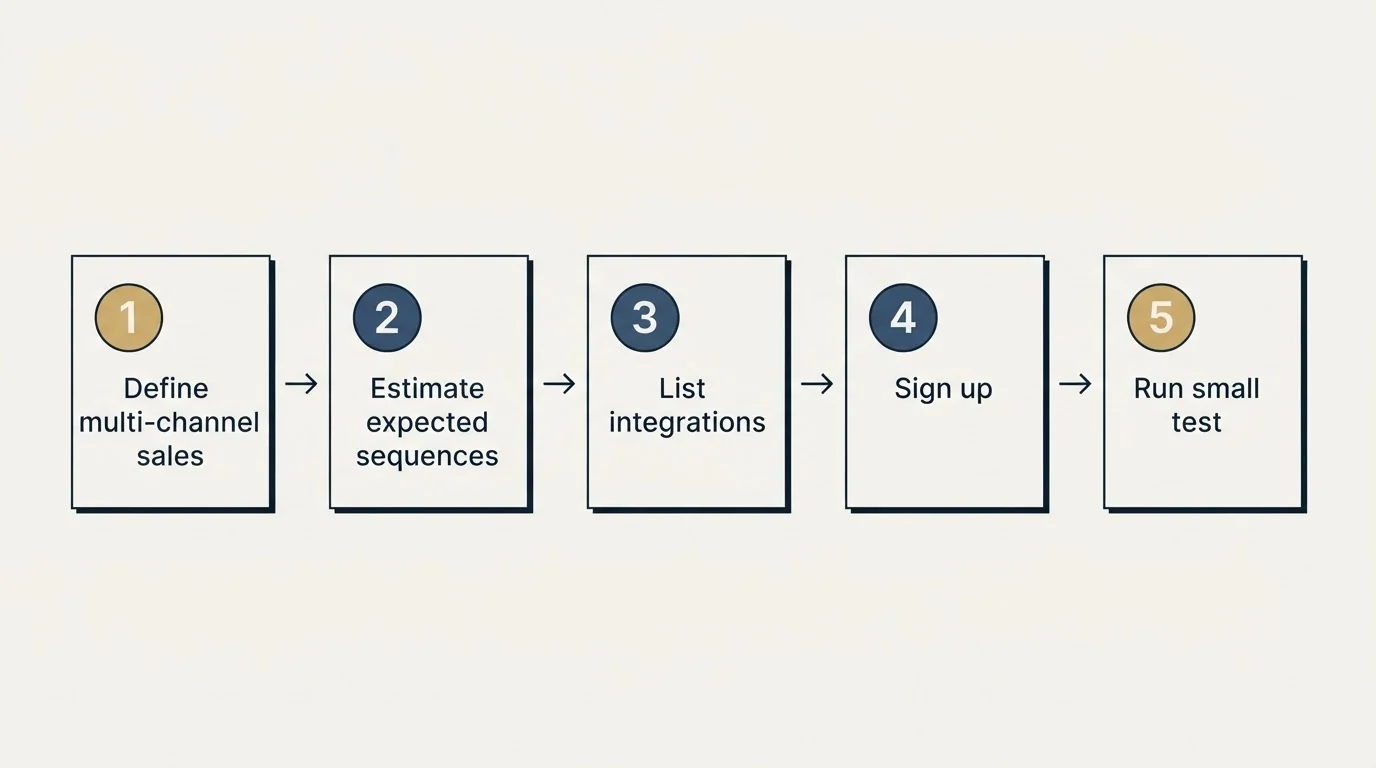 Step sequence: Getting Started Checklist (Define multi-channel sales, Estimate expected sequences, List integrations, Sign up)