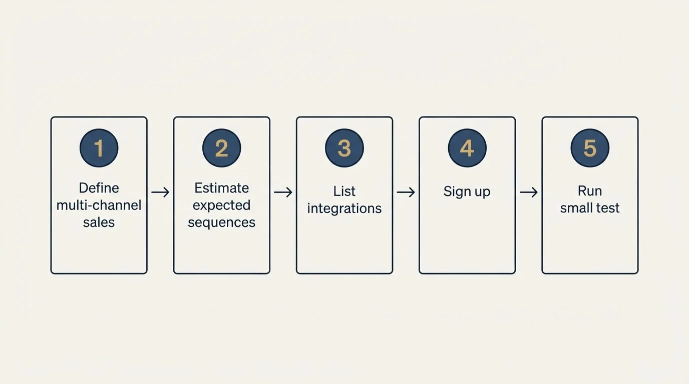 Step sequence: Getting Started Checklist (Define multi-channel sales, Estimate expected sequences, List integrations, Sign up)