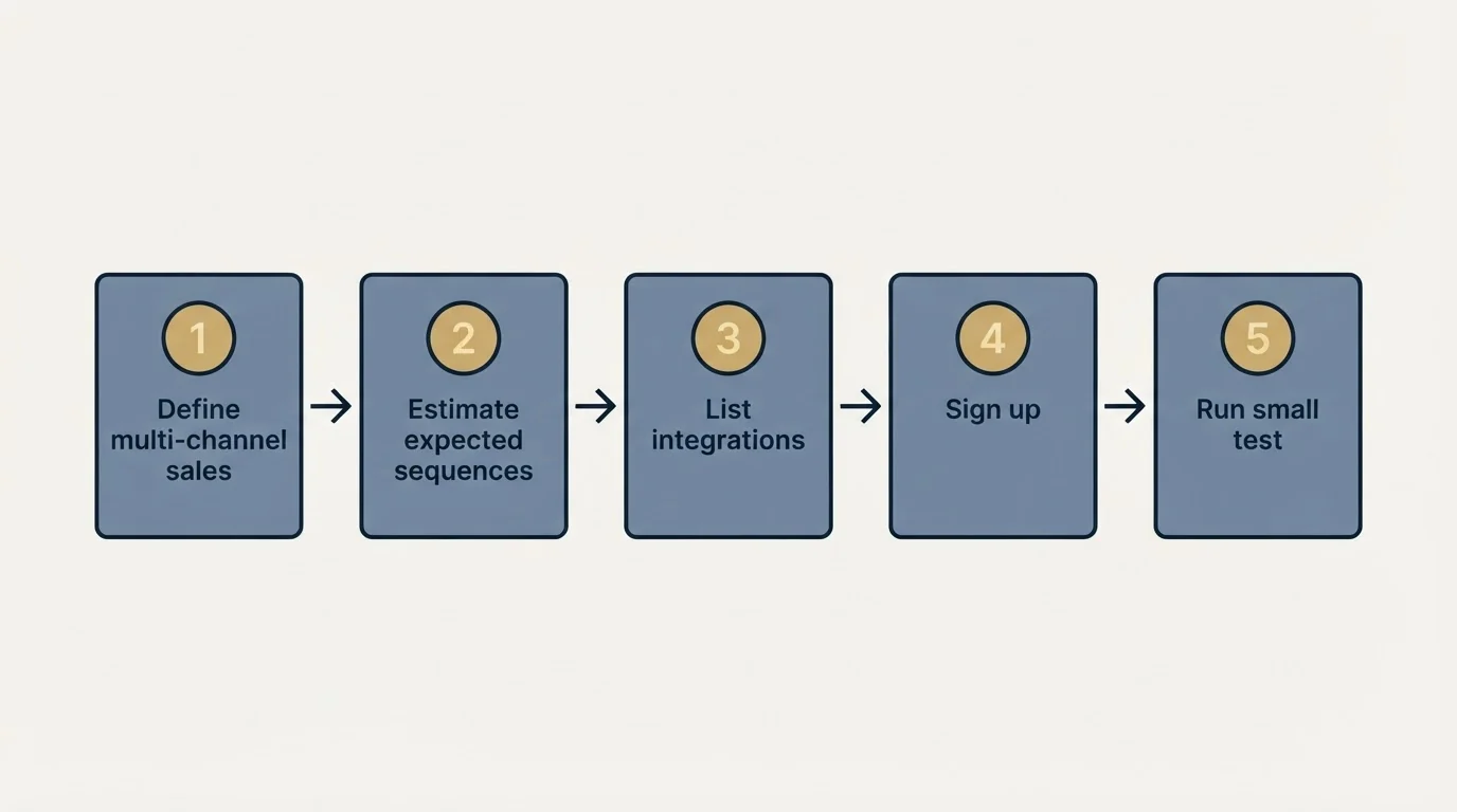 Step sequence: Getting Started Checklist (Define multi-channel sales, Estimate expected sequences, List integrations, Sign up)