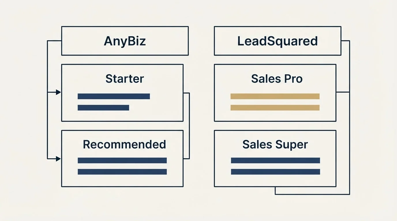 Pricing table: Pricing Comparison (AnyBiz, LeadSquared, Starter, Sales Pro)