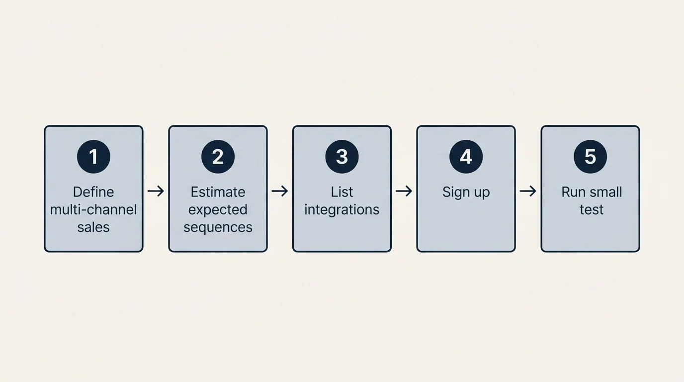 Step sequence: Getting Started Checklist (Define multi-channel sales, Estimate expected sequences, List integrations, Sign up)