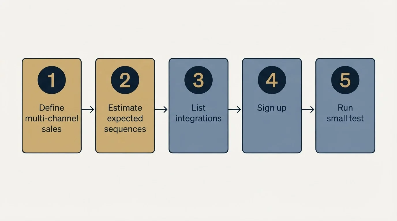 Step sequence: Getting Started Checklist (Define multi-channel sales, Estimate expected sequences, List integrations, Sign up)