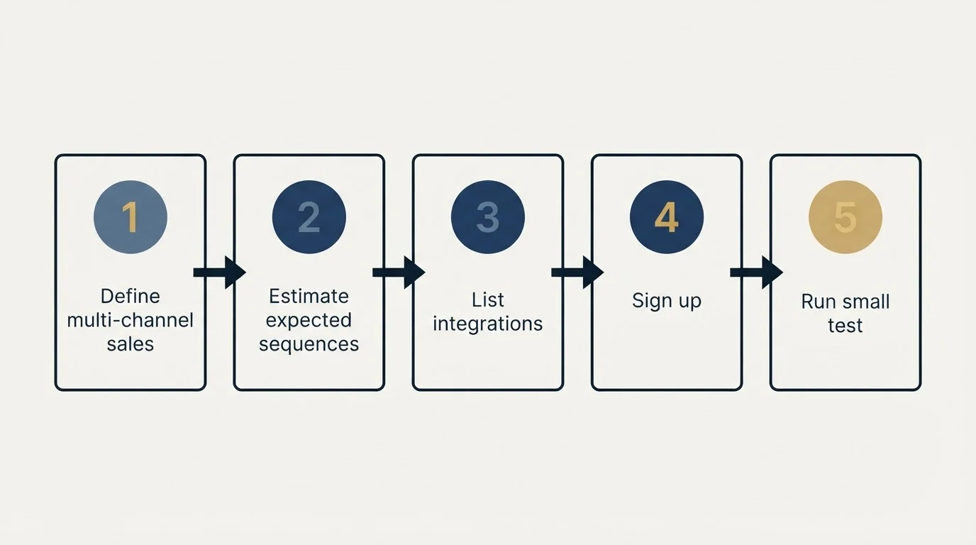 Step sequence: Getting Started Checklist (Define multi-channel sales, Estimate expected sequences, List integrations, Sign up)