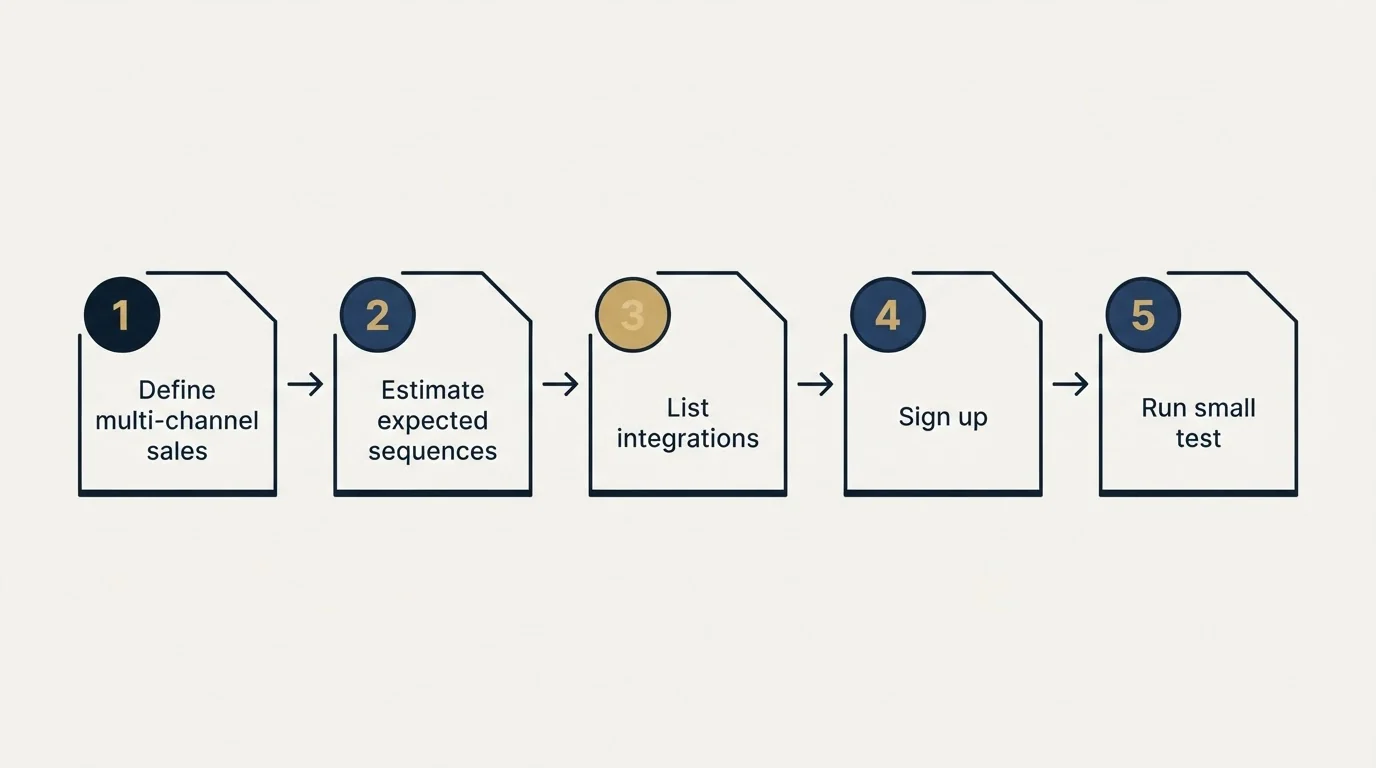 Step sequence: Getting Started Checklist (Define multi-channel sales, Estimate expected sequences, List integrations, Sign up)