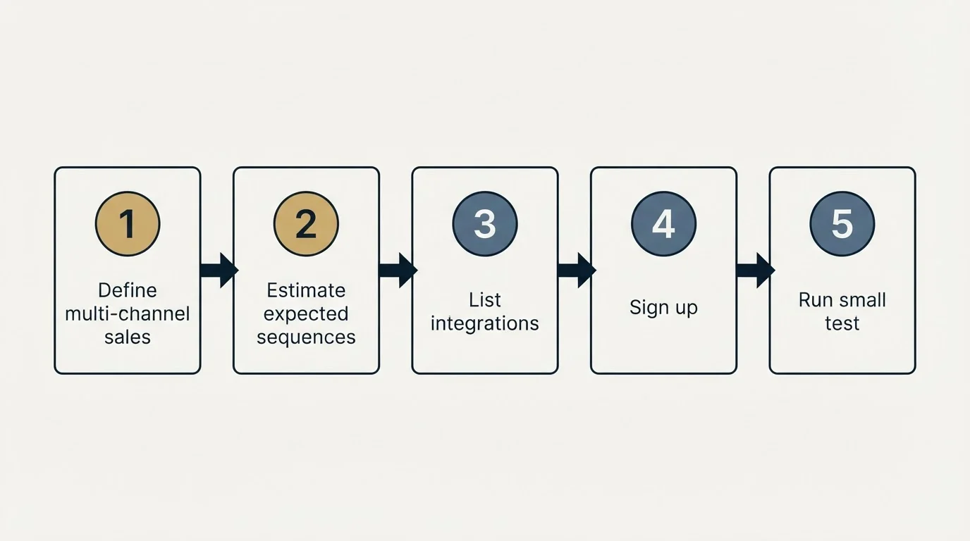 Step sequence: Getting Started Checklist (Define multi-channel sales, Estimate expected sequences, List integrations, Sign up)