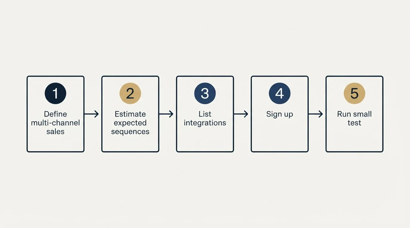Step sequence: Getting Started Checklist (Define multi-channel sales, Estimate expected sequences, List integrations, Sign up)