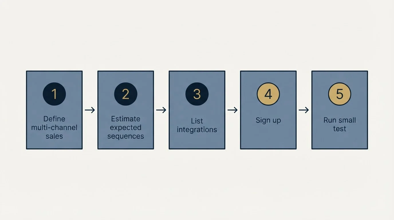 Step sequence: Getting Started Checklist (Define multi-channel sales, Estimate expected sequences, List integrations, Sign up)
