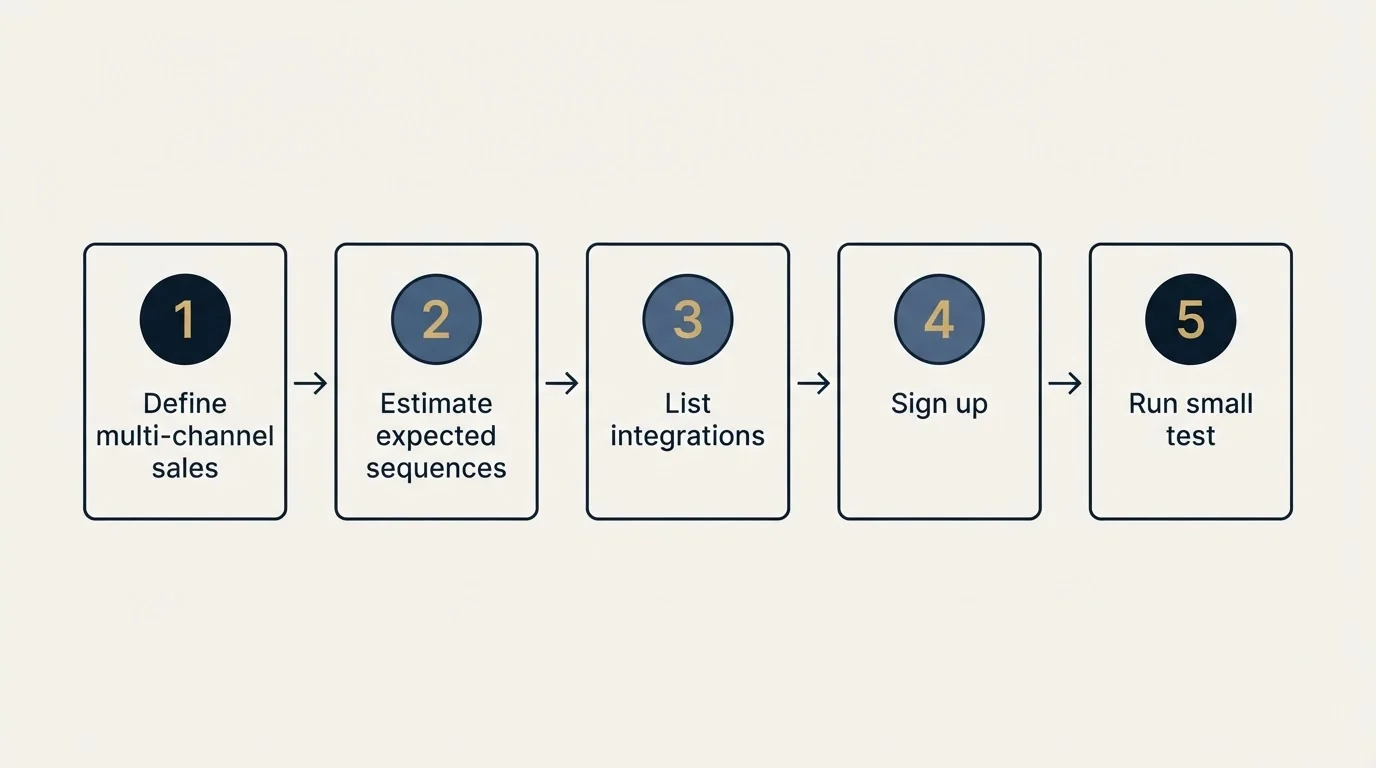 Step sequence: Getting Started Checklist (Define multi-channel sales, Estimate expected sequences, List integrations, Sign up)