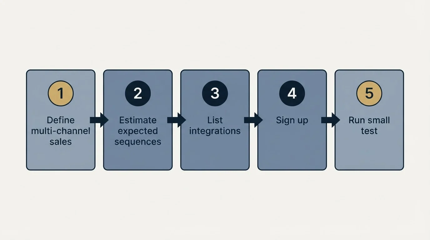 Step sequence: Getting Started Checklist (Define multi-channel sales, Estimate expected sequences, List integrations, Sign up)