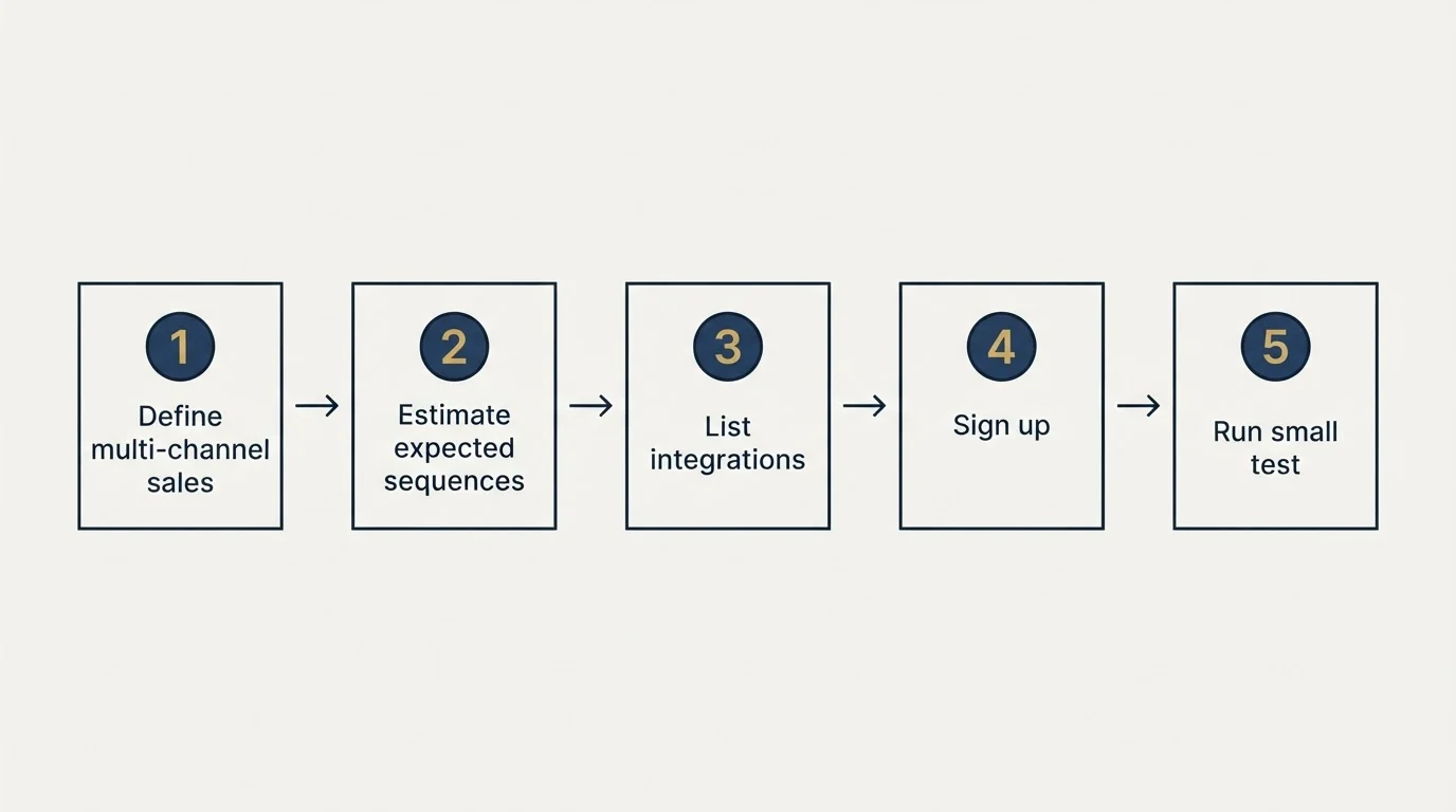 Step sequence: Getting Started Checklist (Define multi-channel sales, Estimate expected sequences, List integrations, Sign up)